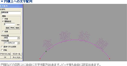 円弧上への文字配列